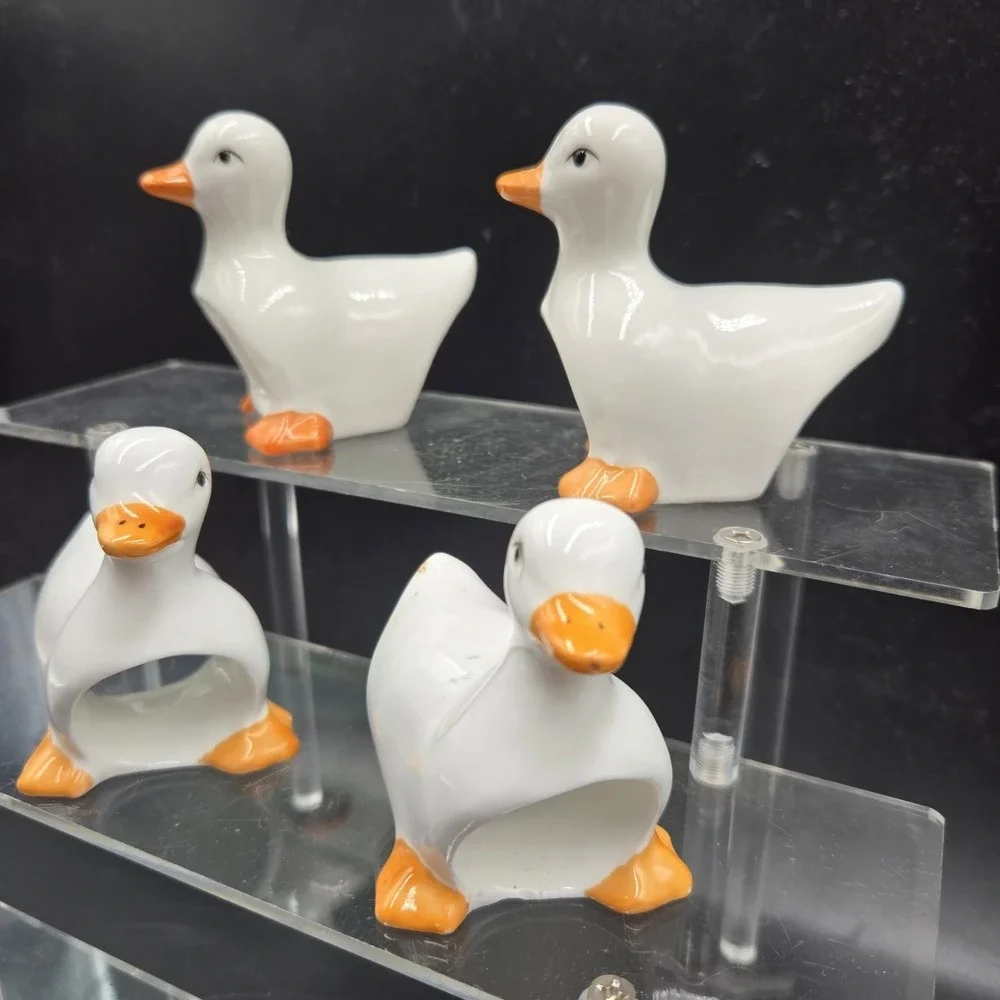 Vintage‎ Cottagecore Ceramic Goose Napkin Ring Holders Genuine Bone China Set 4